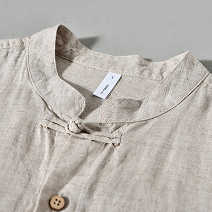 Buddha Stones Camicia da uomo a maniche lunghe, stile Tang, tinta unita, per l'autunno, casual, con colletto alla coreana. - image 11