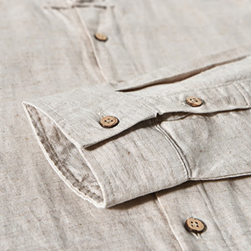 Buddha Stones Camicia da uomo a maniche lunghe, stile Tang, tinta unita, per l'autunno, casual, con colletto alla coreana. - image 13