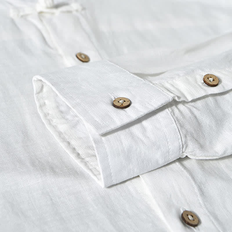 Buddha Stones Camicia da uomo a maniche lunghe, stile Tang, tinta unita, per l'autunno, casual, con colletto alla coreana. - image 19