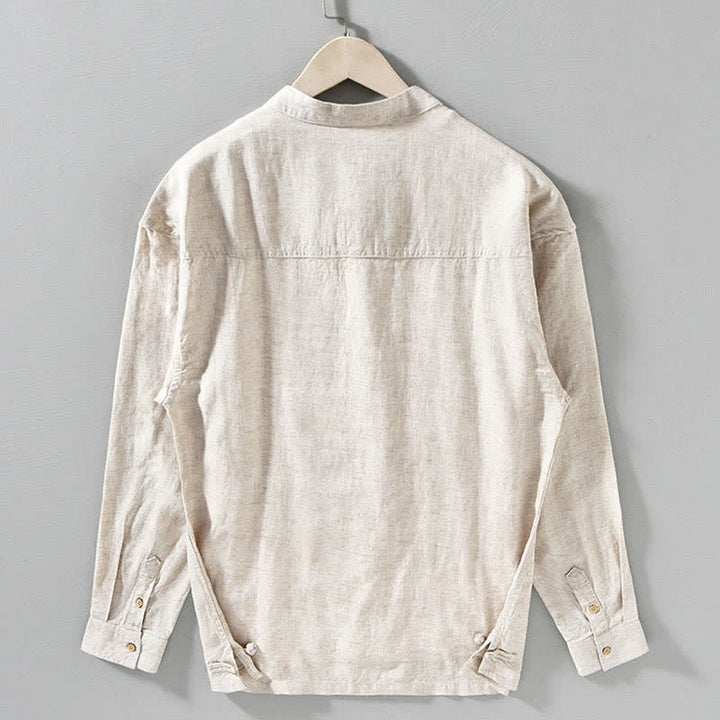 Buddha Stones Camicia da uomo a maniche lunghe, stile Tang, tinta unita, per l'autunno, casual, con colletto alla coreana. - image 10