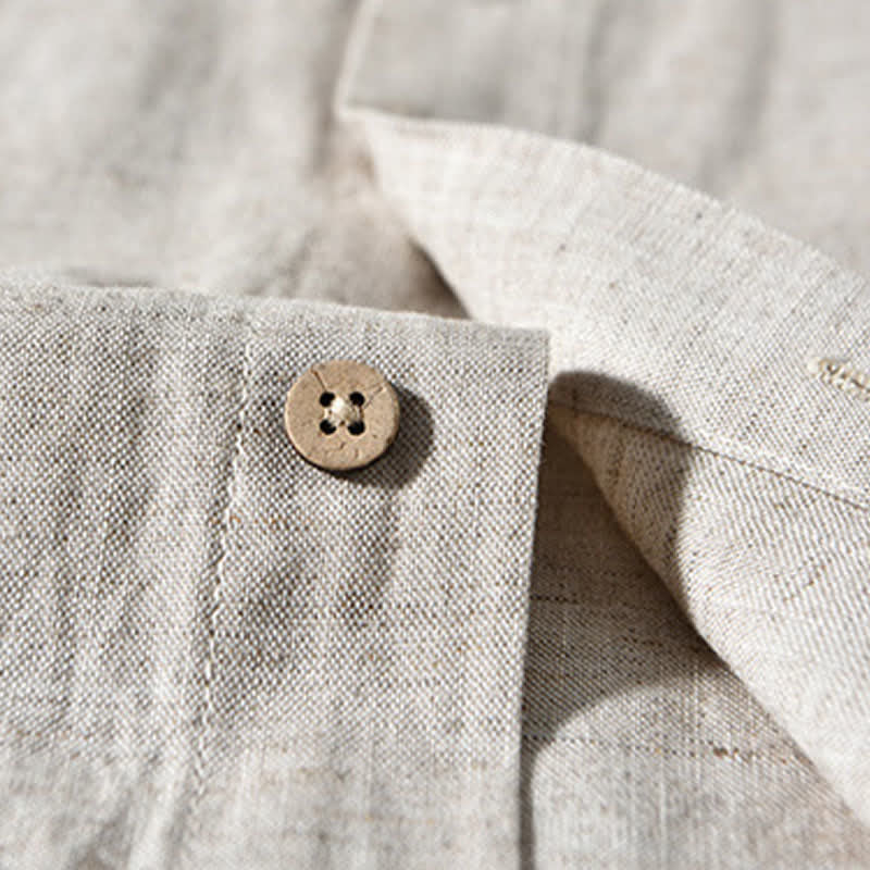 Buddha Stones Camicia da uomo a maniche lunghe, stile Tang, tinta unita, per l'autunno, casual, con colletto alla coreana. - image 12
