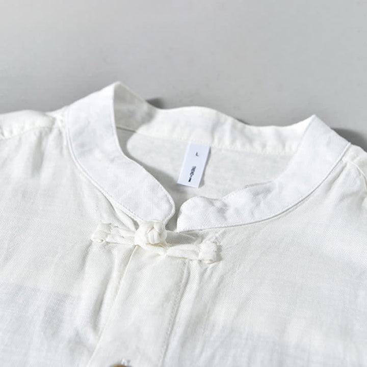 Buddha Stones Camicia da uomo a maniche lunghe, stile Tang, tinta unita, per l'autunno, casual, con colletto alla coreana. - image 17