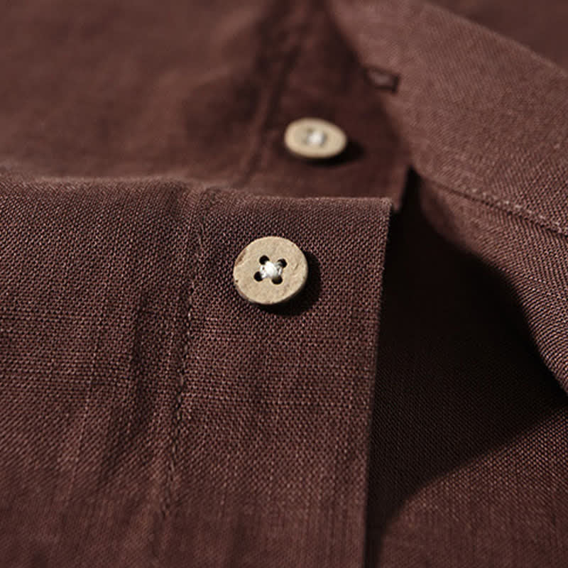 Buddha Stones Camicia da uomo a maniche lunghe, stile Tang, tinta unita, per l'autunno, casual, con colletto alla coreana. - image 3