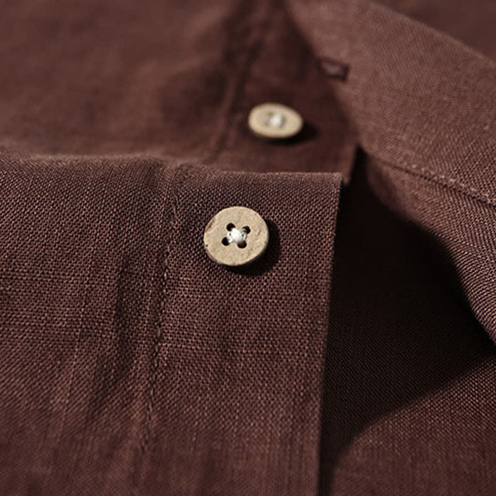 Buddha Stones Camicia da uomo a maniche lunghe, stile Tang, tinta unita, per l'autunno, casual, con colletto alla coreana. - image 3