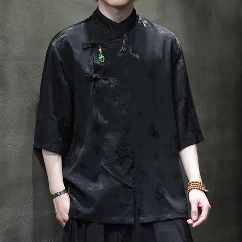 Buddha Stones Camicia da uomo a maniche a tre quarti, elegante, con colletto alla coreana e bottoni a rana, stile Spring Tang. - image 10