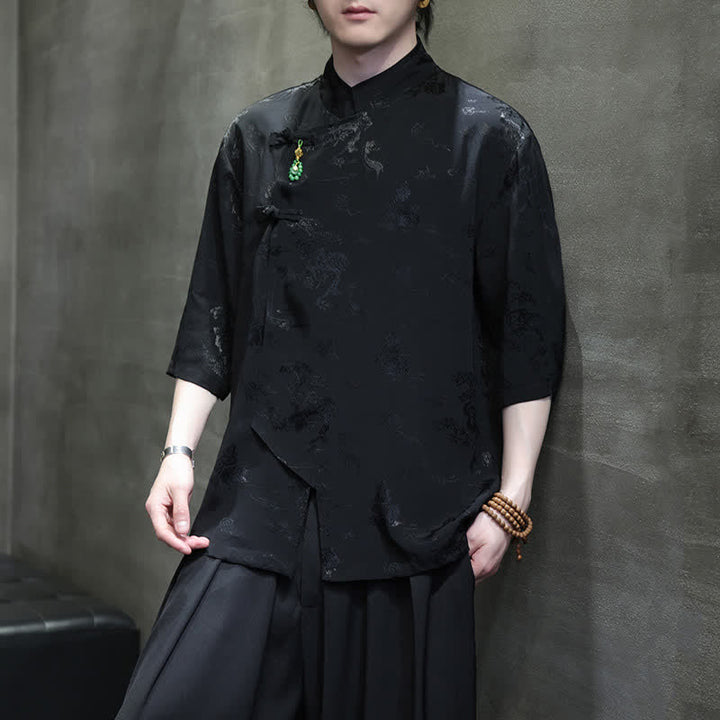 Buddha Stones Camicia da uomo a maniche a tre quarti, elegante, con colletto alla coreana e bottoni a rana, stile Spring Tang. - image 16