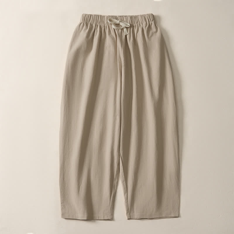 Buddha Stones Pantaloni estivi casual da uomo, modello harem, a tinta unita, corti, con coulisse e tasche. - Tan - US/UK/AU54, EU64 (9XL) - image 12