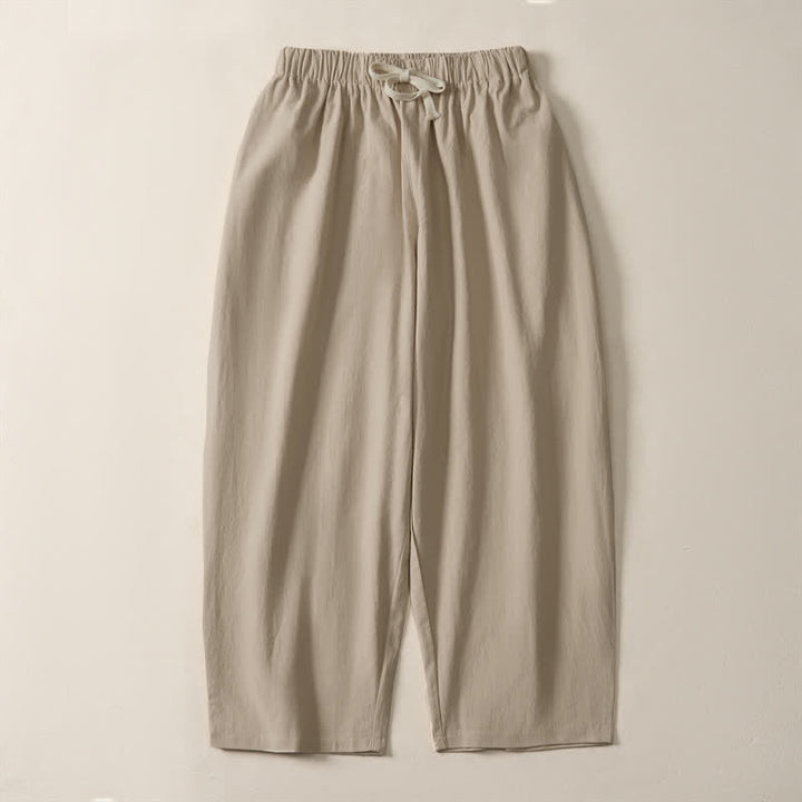 Buddha Stones Pantaloni estivi casual da uomo, modello harem, a tinta unita, corti, con coulisse e tasche. - Tan - US/UK/AU54, EU64 (9XL) - image 12