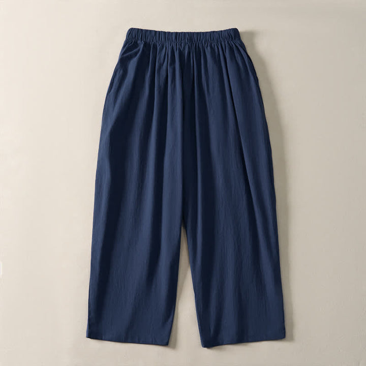 Buddha Stones Pantaloni estivi casual da uomo, modello harem, a tinta unita, corti, con coulisse e tasche. - image 1