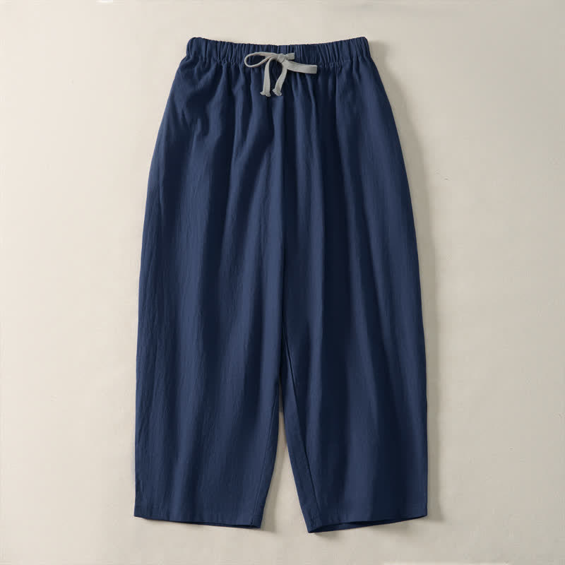 Buddha Stones Pantaloni estivi casual da uomo, modello harem, a tinta unita, corti, con coulisse e tasche. - Blu notte - US/UK/AU54, EU64 (9XL) - image 0
