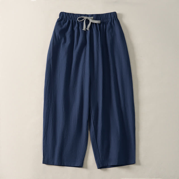 Buddha Stones Pantaloni estivi casual da uomo, modello harem, a tinta unita, corti, con coulisse e tasche. - Blu notte - US/UK/AU54, EU64 (9XL) - image 0