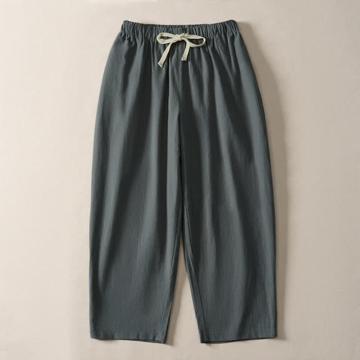 Buddha Stones Pantaloni estivi casual da uomo, modello harem, a tinta unita, corti, con coulisse e tasche. - Grigio ardesia - US/UK/AU54, EU64 (9XL) - image 6