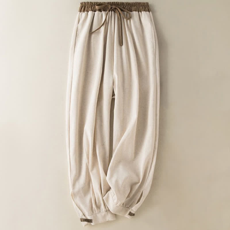 Pantaloni harem da donna in cotone con coulisse e tasche Buddha Stones - Beige - US16, UK/AU20, EU48 (3XL) - image 0