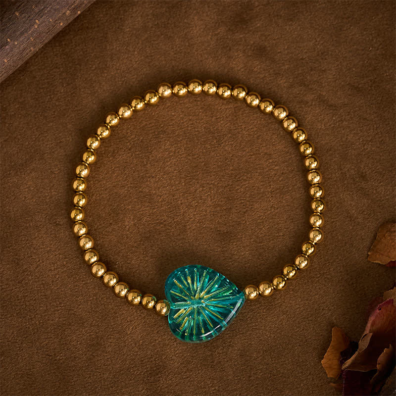 Buddha Stones Bracciale rigido Liuli in acciaio al titanio con perline a forma di cuore e scritta "Strength" - Blu - image 11