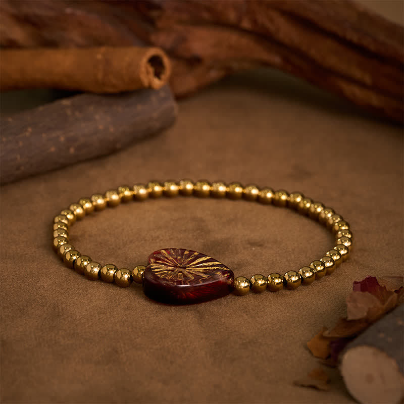 Buddha Stones Bracciale rigido Liuli in acciaio al titanio con perline a forma di cuore e scritta "Strength" - image 9
