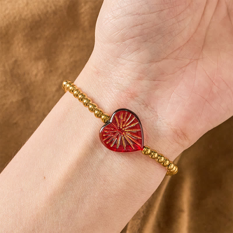 Buddha Stones Bracciale rigido Liuli in acciaio al titanio con perline a forma di cuore e scritta "Strength" - image 3