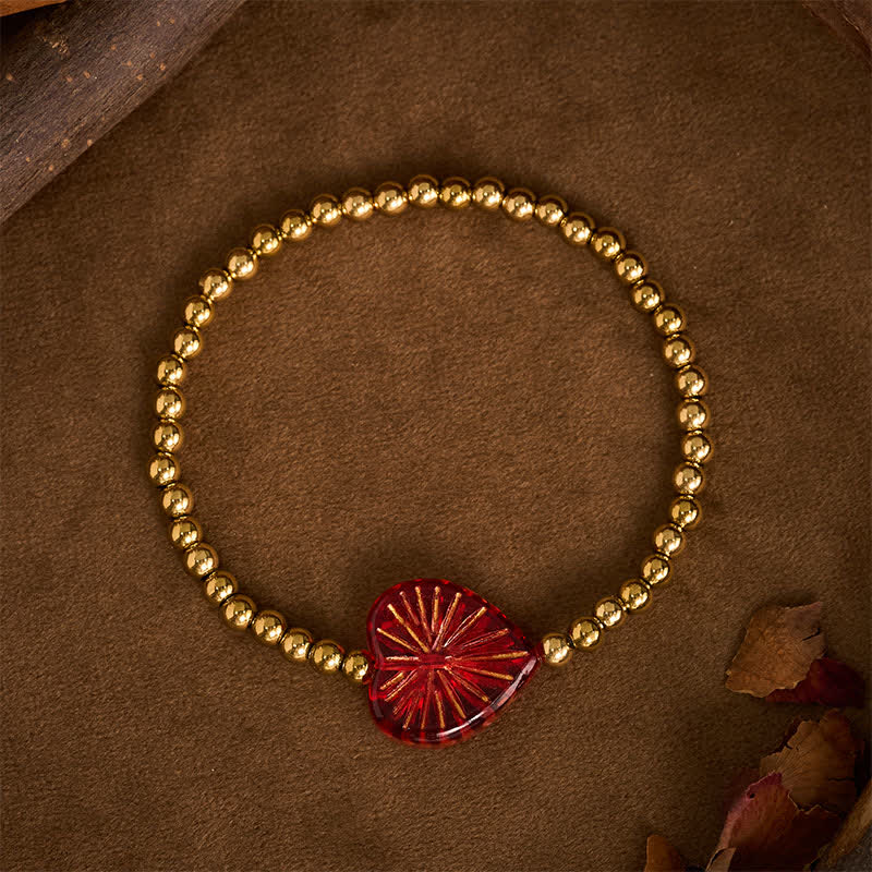Buddha Stones Bracciale rigido Liuli in acciaio al titanio con perline a forma di cuore e scritta "Strength" - Rosso - image 0