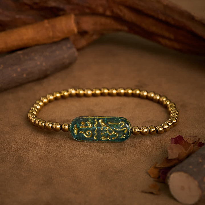 Buddha Stones Bracciale di stimolazione Liuli Om Mani Padme Hum in acciaio al titanio - Blu - image 0