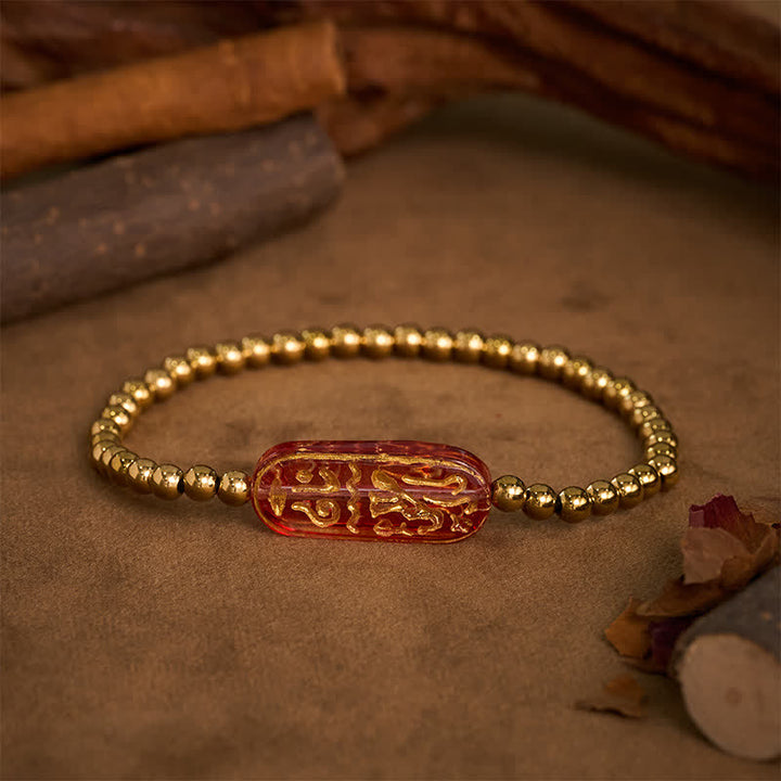 Buddha Stones Bracciale di stimolazione Liuli Om Mani Padme Hum in acciaio al titanio - Rosso - image 8