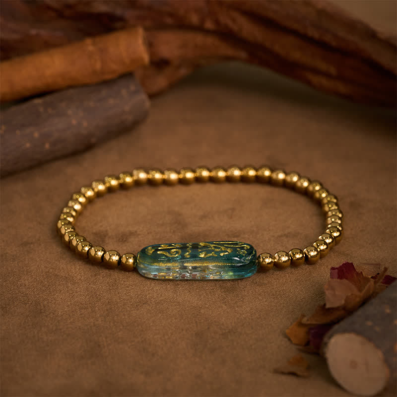 Buddha Stones Bracciale di stimolazione Liuli Om Mani Padme Hum in acciaio al titanio - image 1
