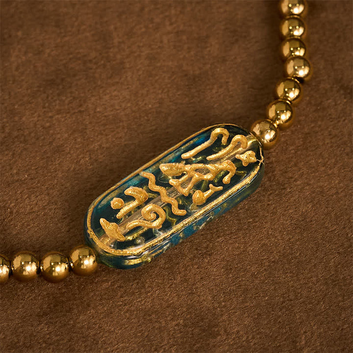 Buddha Stones Bracciale di stimolazione Liuli Om Mani Padme Hum in acciaio al titanio - image 4
