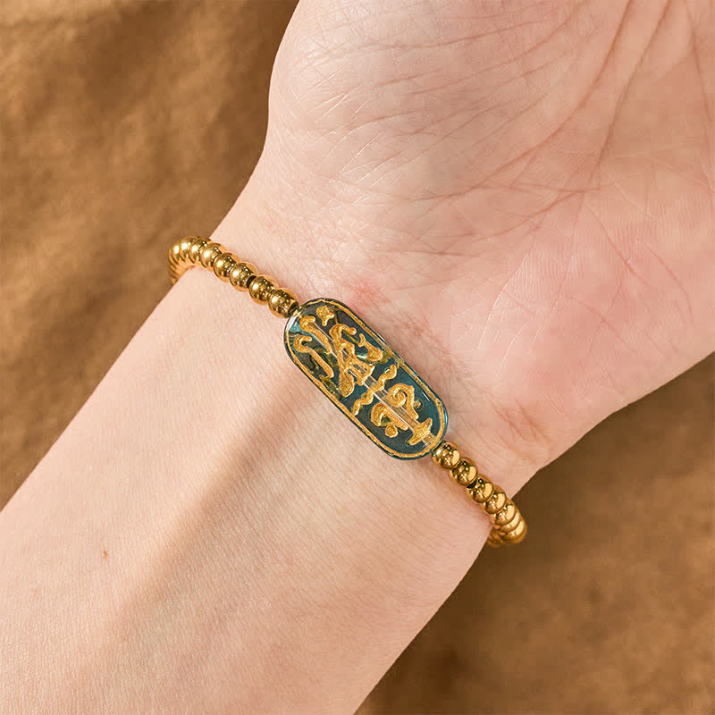 Buddha Stones Bracciale di stimolazione Liuli Om Mani Padme Hum in acciaio al titanio - image 3