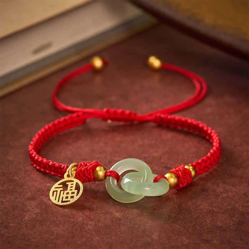 Buddha Stones Braccialetto rosso con cordino portafortuna del personaggio Liuli Fu in rame - Carattere Fu (Felicità ♥ Benedizione) - image 0