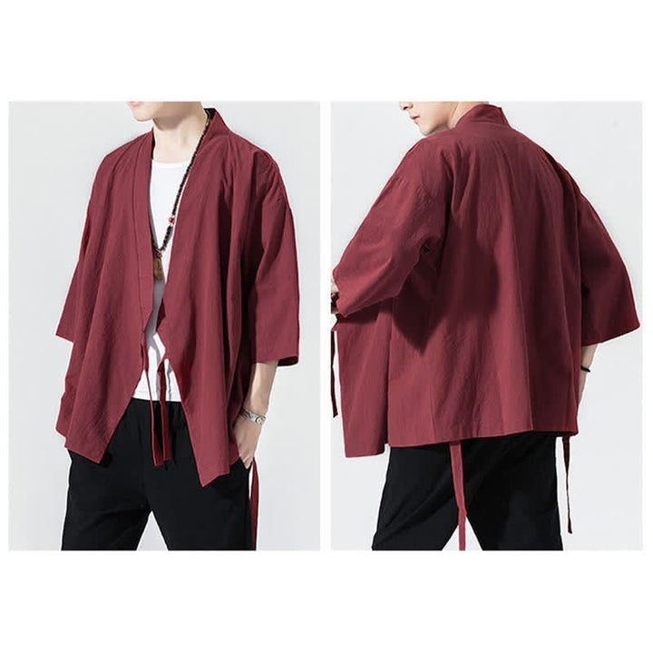 Buddha Stones Kimono da uomo estivo, casual, minimalista, con coulisse, maniche a tre quarti, tinta unita. - image 25