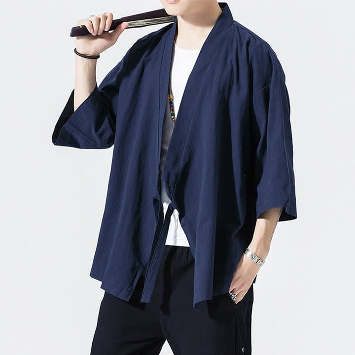 Buddha Stones Kimono da uomo estivo, casual, minimalista, con coulisse, maniche a tre quarti, tinta unita. - image 17