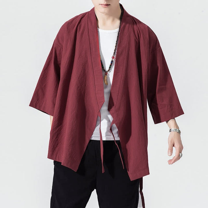 Buddha Stones Kimono da uomo estivo, casual, minimalista, con coulisse, maniche a tre quarti, tinta unita. - image 20