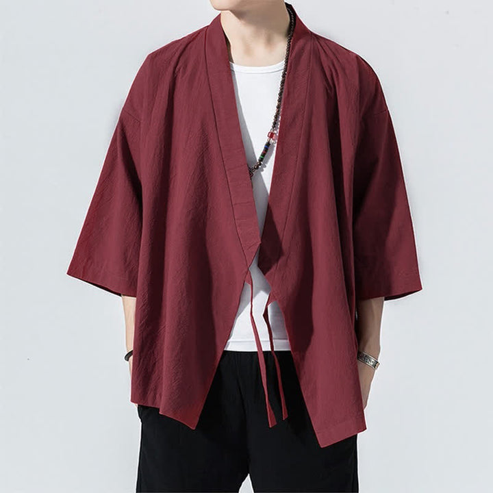Buddha Stones Kimono da uomo estivo, casual, minimalista, con coulisse, maniche a tre quarti, tinta unita. - image 24