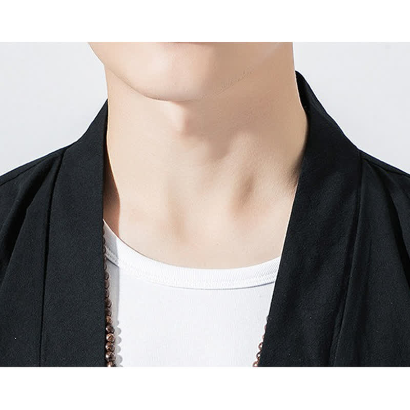 Buddha Stones Kimono da uomo estivo, casual, minimalista, con coulisse, maniche a tre quarti, tinta unita. - image 9