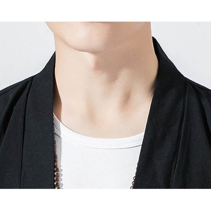 Buddha Stones Kimono da uomo estivo, casual, minimalista, con coulisse, maniche a tre quarti, tinta unita. - image 9