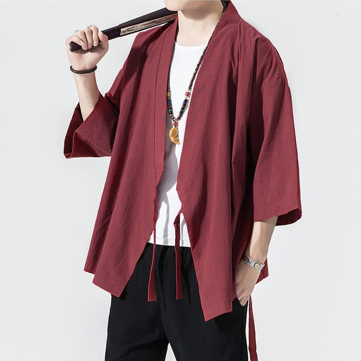 Buddha Stones Kimono da uomo estivo, casual, minimalista, con coulisse, maniche a tre quarti, tinta unita. - image 21