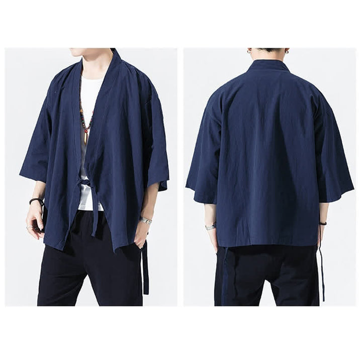 Buddha Stones Kimono da uomo estivo, casual, minimalista, con coulisse, maniche a tre quarti, tinta unita. - image 18