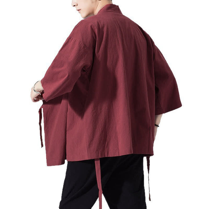 Buddha Stones Kimono da uomo estivo, casual, minimalista, con coulisse, maniche a tre quarti, tinta unita. - image 23