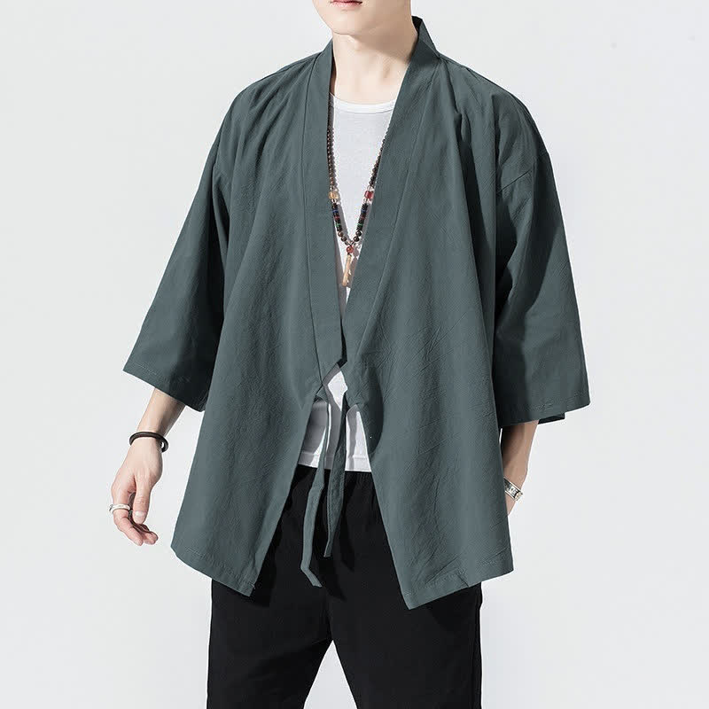 Buddha Stones Kimono da uomo estivo, casual, minimalista, con coulisse, maniche a tre quarti, tinta unita. - Cadetto Blu - US/UK/AU46, EU56 (5XL) - image 0