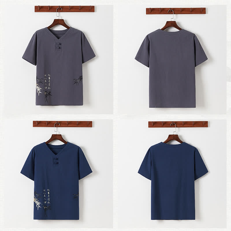 Buddha Stones Completo estivo da uomo in stile Tang, casual, con bottoni a forma di rana, stampa bambù, maniche corte, camicia e pantaloni, ideale per la meditazione, con tasche. - image 23