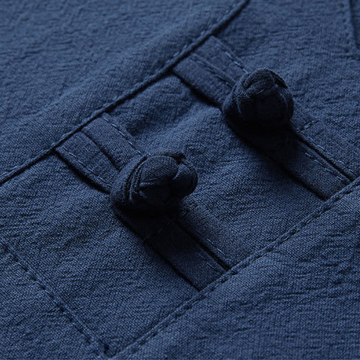 Buddha Stones Completo estivo da uomo in stile Tang, casual, con bottoni a forma di rana, stampa bambù, maniche corte, camicia e pantaloni, ideale per la meditazione, con tasche. - image 9