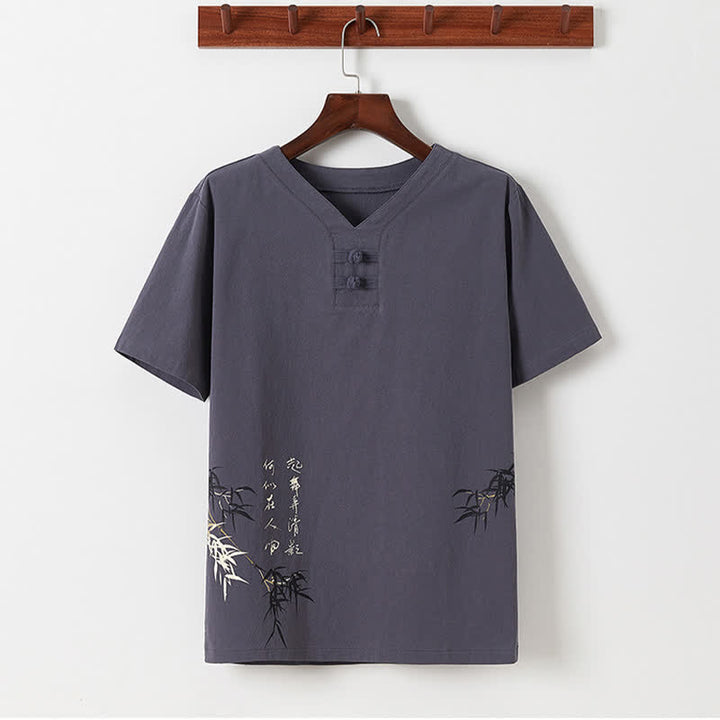 Buddha Stones Completo estivo da uomo in stile Tang, casual, con bottoni a forma di rana, stampa bambù, maniche corte, camicia e pantaloni, ideale per la meditazione, con tasche. - image 18
