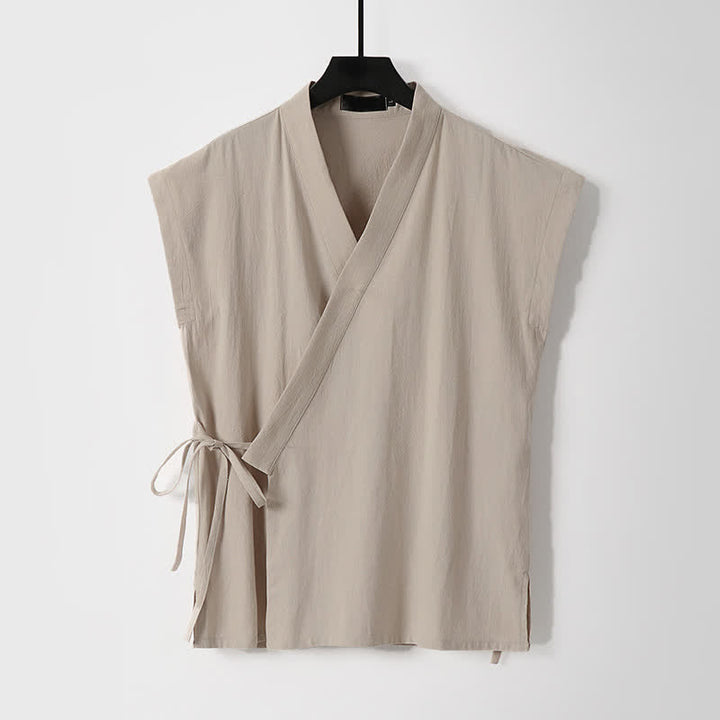 Buddha Stones Completo estivo da uomo in cotone e lino con maniche corte e coulisse, stile Tang, con tasche, composto da camicia e pantaloncini. - image 10