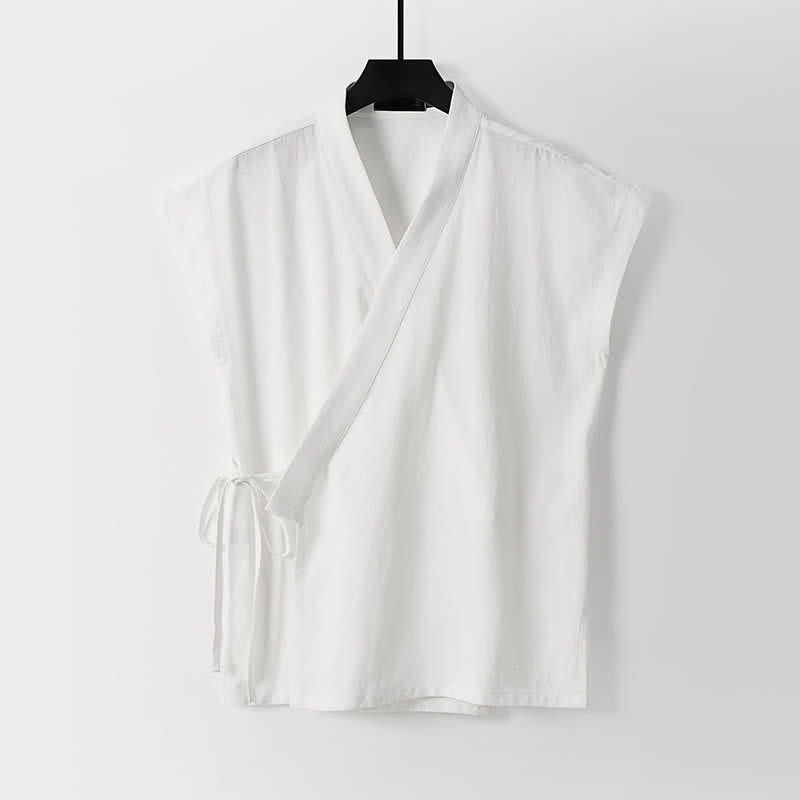 Buddha Stones Completo estivo da uomo in cotone e lino con maniche corte e coulisse, stile Tang, con tasche, composto da camicia e pantaloncini. - image 14