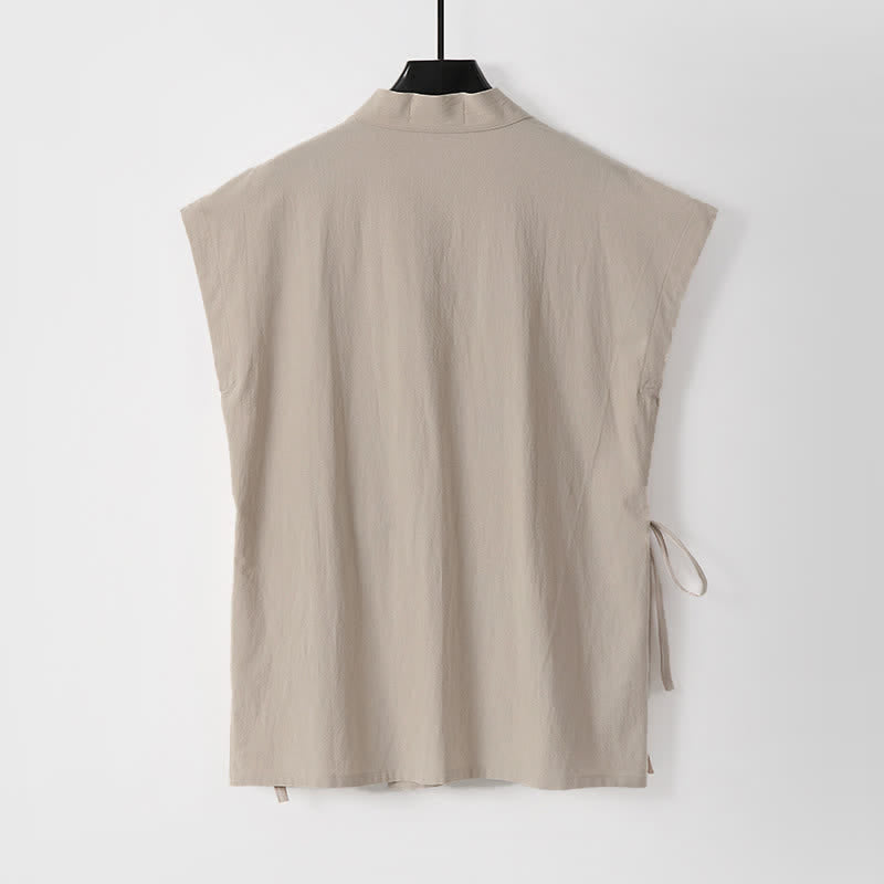 Buddha Stones Completo estivo da uomo in cotone e lino con maniche corte e coulisse, stile Tang, con tasche, composto da camicia e pantaloncini. - image 11