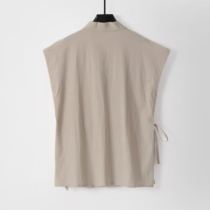 Buddha Stones Completo estivo da uomo in cotone e lino con maniche corte e coulisse, stile Tang, con tasche, composto da camicia e pantaloncini. - image 11