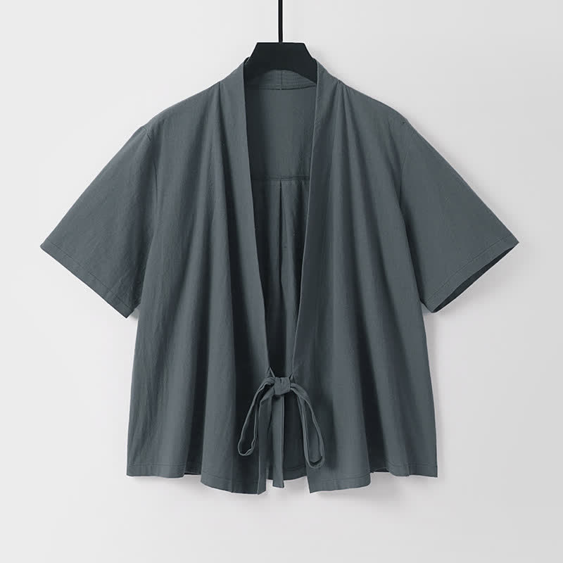 Buddha Stones Kimono da uomo estivo, casual, minimalista, a maniche corte, tinta unita, con lacci e apertura frontale, in cotone e lino. - image 1