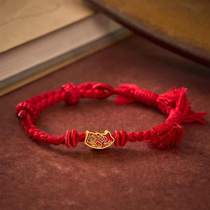Buddha Stones Braccialetto portafortuna con filo rosso e pesce koi - Filo rosso - image 9
