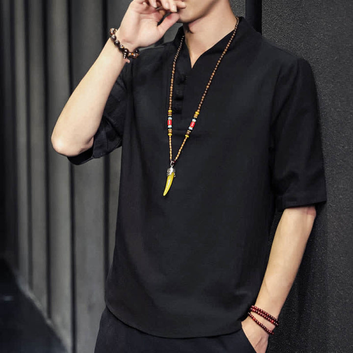 Camicia da uomo a maniche corte estiva casual con motivo Buddha Stones - image 15