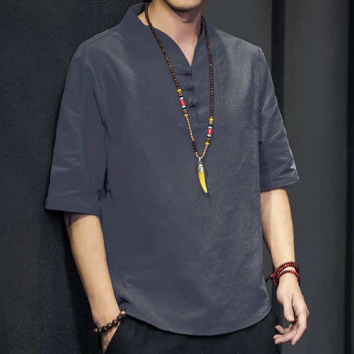 Camicia da uomo a maniche corte estiva casual con motivo Buddha Stones - image 21