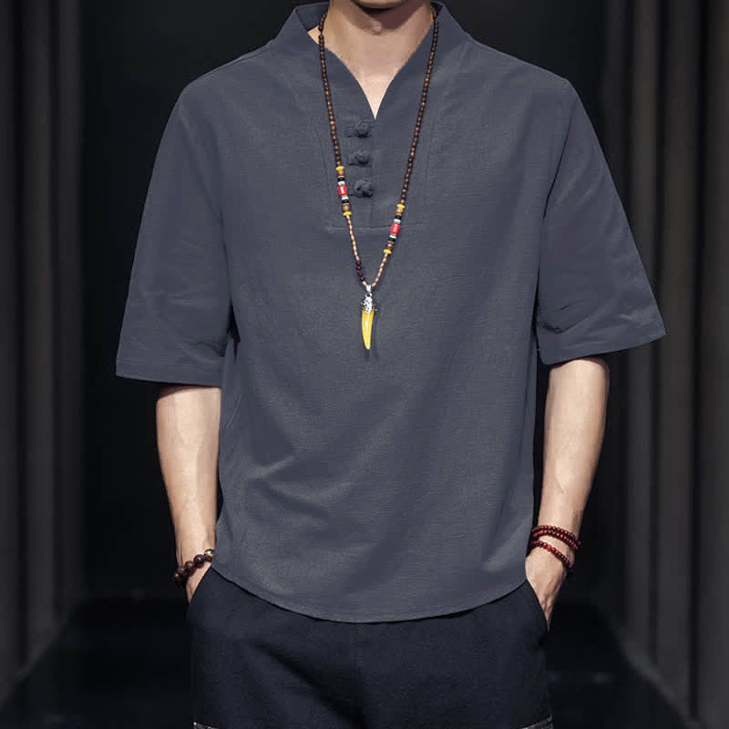 Camicia da uomo a maniche corte estiva casual con motivo Buddha Stones - image 17
