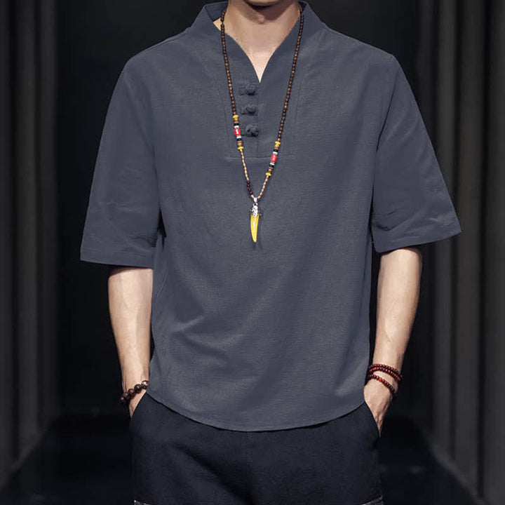 Camicia da uomo a maniche corte estiva casual con motivo Buddha Stones - image 17